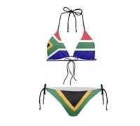 Dolyues Bikini Sext pour femme Triangle Halter Maillot de bain sexy taille haute à nouer sur les côtés, Drapeau de l'Afrique du Sud, XXL