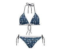 Dolyues Bikini triangle pour femme avec string à nouer sur le côté, Bleu requin, XL