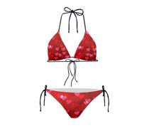 Dolyues Bikini triangle pour femme avec string à nouer sur le côté, Cœur rouge, M