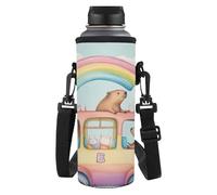 Dolyues Capybara Housse pour bouteille d'eau Sac de transport réglable en polyester pour enfant, Capybara Rainbow