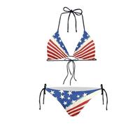 Dolyues Ensemble bikini triangle dos nu à lacets pour femme, drapeau des états-unis, S