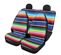 Dolyues Ensemble complet de housses de sièges de voiture avec motif rayé ethnique mexicain coloré, 4 pièces pour sièges avant et arrière, accessoire pour voiture