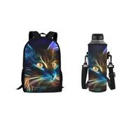 Dolyues Ensemble de sacs d'école pour adolescentes avec porte-bouteille d'eau 2 en 1, Galaxy Cat, Sac à dos enfant