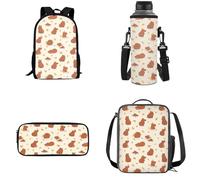 Dolyues Ensemble sac à dos 4 en 1 pour enfant avec sac à déjeuner, trousse à crayons, porte-bouteille d'eau, Dessin animé Capybara, Sac à dos enfant