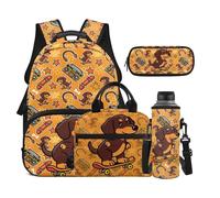 Dolyues Ensemble sac à dos et boîte à déjeuner 4 en 1 pour filles avec pochette pour bouteille d'eau, sac à livres de 3e année pour enfants de 8 à 10 ans, Teckel jaune, Sac à dos daypack