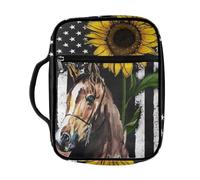 Dolyues Housse de bible portable pour homme et femme avec poignée durable et poches zippées, Cheval de tournesol drapeau américain