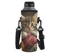 Dolyues Housse de bouteille d'eau pour garçons et filles avec sangle réglable 1000 ml pour adulte pour voyage, école, Chat mignon