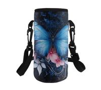 Dolyues Housses de bouteille de voyage pour enfants et adultes, sac isotherme avec bandoulière réglable, pliable et élastique, Papillon Bleu