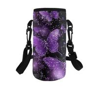 Dolyues Housses de bouteille de voyage pour enfants et adultes, sac isotherme avec bandoulière réglable, pliable et élastique, Papillon violet