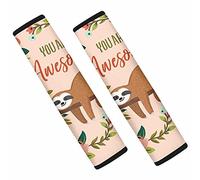 Dolyues Housses de ceinture de sécurité pour femmes pour voitures, imprimé floral tropical mignon paresseux orange 2 Pack/Set Housse de ceinture de sécurité pour épaule pour adultes fille femme