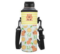 Dolyues Lemon Capybara Sac à bouteille pour enfants, sangle réfléchissante pour plus de sécurité - Housse de bouteille d'eau en polyester facile à nettoyer 1000 ml (Becherhalter), Capybara citron