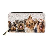 Dolyues Long portefeuille imperméable en cuir synthétique pour femme avec fermeture éclair et poche pour pièces de monnaie, Yorkshire Terrier blanc, Classique