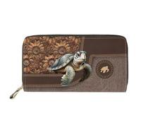 Dolyues Long portefeuille imperméable en cuir synthétique pour femme avec fermeture éclair pour cartes de crédit et argent liquide avec poche pour pièces de monnaie, Tortue, Classique