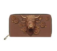 Dolyues Long portefeuille imperméable en cuir synthétique pour femme avec fermeture éclair pour cartes de crédit et argent liquide avec poche pour pièces de monnaie, vache, Classique