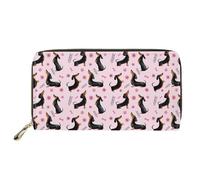 Dolyues Long portefeuille imperméable en cuir synthétique pour femme avec fermeture éclair pour cartes de crédit et argent liquide avec poche pour pièces de monnaie, Imprimé teckel, Classique