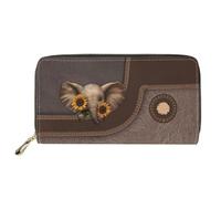 Dolyues Long portefeuille imperméable en cuir synthétique pour femme avec fermeture éclair pour cartes de crédit et argent liquide avec poche pour pièces de monnaie, Éléphant tournesol., Classique