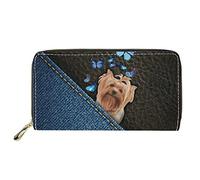 Dolyues Long portefeuille pour femme avec fermeture éclair pour cartes de crédit et argent liquide avec poche pour pièces de monnaie, Papillon Yorkshire Terrier, Classique