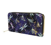 Dolyues Long portefeuille pour femme avec fermeture éclair pour cartes de crédit et argent liquide avec poche pour pièces de monnaie, Motif libellule., Classique