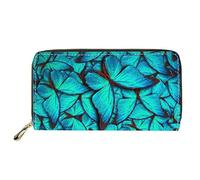 Dolyues Long portefeuille pour femme avec fermeture éclair pour cartes de crédit et argent liquide avec poche pour pièces de monnaie, Imprimé papillon bleu, Classique