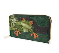 Dolyues Long portefeuille pour femme avec fermeture éclair pour cartes de crédit et argent liquide avec poche pour pièces de monnaie, Motif grenouille animale, Classique