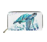 Dolyues Long portefeuille pour femme avec fermeture éclair pour cartes de crédit et argent liquide avec poche pour pièces de monnaie, Tortue de mer bleue., Classique