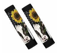 Dolyues Lot complet de 2 housses de ceinture de sécurité universelles en forme de vache et de tournesol pour femme - Confortable - Pour adultes - Protection du cou - Noir