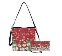Dolyues Lot de 2 sacs seau en cuir + portefeuille à fermeture éclair pour femme, sacs à main, cadeaux imperméables, Bonhomme de neige de Noël mignon