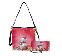 Dolyues Lot de 2 sacs seau pour femme + portefeuille à fermeture éclair en cuir synthétique pour femme, Merry Christmas