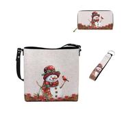 Dolyues Lot de 3 sacs fourre-tout en cuir avec porte-clés pour femme, Bonhomme de neige de Noël.