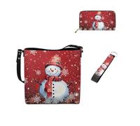 Dolyues Lot de 3 sacs fourre-tout en cuir avec porte-clés pour femme, Bonhomme de neige de Noël mignon