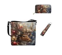 Dolyues Lot de 3 sacs fourre-tout en cuir avec porte-clés pour femme, Renne de Noël.