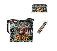 Dolyues Lot de 3 sacs fourre-tout en cuir avec porte-clés pour femme, Vache aztèque
