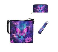 Dolyues Lot de 3 sacs seau pour femme - Long portefeuille - Porte-clés - Tendance - En cuir - Pour travaux de tarve, Papillon violet