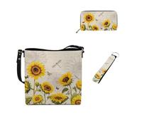 Dolyues Lot de 3 sacs seau pour femme - Long portefeuille - Porte-clés - Tendance - En cuir - Pour travaux de tarve, tournesols