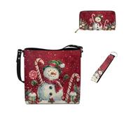Dolyues Lot de 3 sacs seau pour femme - Long portefeuille - Porte-clés - Tendance - En cuir - Pour travaux de tarve, Bonhomme de neige de Noël mignon