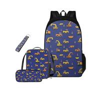 Dolyues Lot de 4 grands sacs à dos pour enfants avec boîte à déjeuner et trousse à crayons Sac à dos pour l'école de 6 à 14 ans, Véhicules