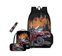 Dolyues Lot de 4 grands sacs à dos pour enfants avec boîte à déjeuner et trousse à crayons Sac à dos pour l'école de 6 à 14 ans, Jeep