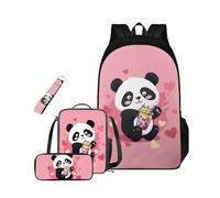Dolyues Lot de 4 porte-clés pour enfants avec boîte à déjeuner et trousse à crayons pour l'école 6-14 ans, panda