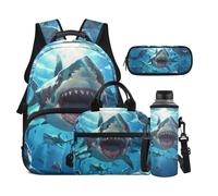 Dolyues Lot de 4 sacs à dos avec boîte à déjeuner pour enfants de 8 à 10 ans avec porte-bouteille d'eau, gris souris, Sac à dos daypack