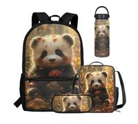 Dolyues Lot de 4 sacs à dos d'école pour enfants avec sac à déjeuner, trousse à crayons et bouteilles isothermes, légers, panda, Water Bottle-18oz