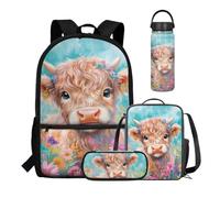Dolyues Lot de 4 sacs à dos d'école pour enfants avec sac à déjeuner, trousse à crayons et bouteilles isothermes, légers, Yak., Water Bottle-18oz
