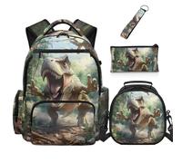 Dolyues Lot de 4 sacs à dos dinosaures avec boîte à déjeuner pour garçons de 4e année, pour la rentrée scolaire, pour enfants de 8 à 10 ans, Imprimé dinosaure, Sac à dos daypack
