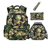 Dolyues Lot de 4 sacs à dos dinosaures avec boîte à déjeuner pour garçons de 4e année, pour la rentrée scolaire, pour enfants de 8 à 10 ans, Dinosaure camouflage, Sac à dos daypack