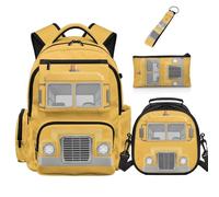 Dolyues Lot de 4 sacs à dos dinosaures avec boîte à déjeuner pour garçons de 4e année, pour la rentrée scolaire, pour enfants de 8 à 10 ans, Bus scolaire., Sac à dos daypack