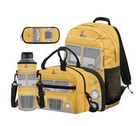 Dolyues Lot de 4 sacs à dos et boîte à déjeuner pour enfants de 8 à 10 ans avec pochette pour bouteille d'eau, Bus scolaire., Sac à dos daypack