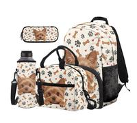Dolyues Lot de 4 sacs à dos et boîte à déjeuner pour enfants de 8 à 10 ans avec pochette pour bouteille d'eau, Yorkie, Sac à dos daypack