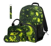 Dolyues Lot de 4 sacs à dos et boîte à déjeuner pour garçons de 4e année pour la rentrée scolaire des enfants de 8 à 10 ans, Vert Axolotl, Sac à dos daypack