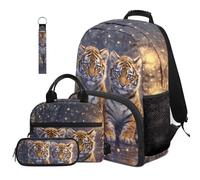 Dolyues Lot de 4 sacs à dos et boîte à déjeuner pour garçons de 4e année pour la rentrée scolaire des enfants de 8 à 10 ans, tigre, Sac à dos daypack