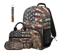 Dolyues Lot de 4 sacs à dos pour garçons avec boîte à déjeuner pour la rentrée scolaire de 4e année 8 à 10 ans, Drapeau américain cerf, Sac à dos daypack
