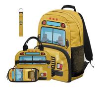 Dolyues Lot de 4 sacs à dos pour garçons avec boîte à déjeuner pour la rentrée scolaire de 4e année 8 à 10 ans, Bus scolaire., Sac à dos daypack